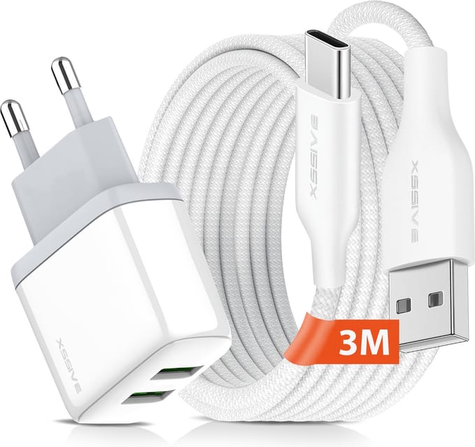 Dual USB Adapter met USB-A naar USB-C Kabel 3 Meter