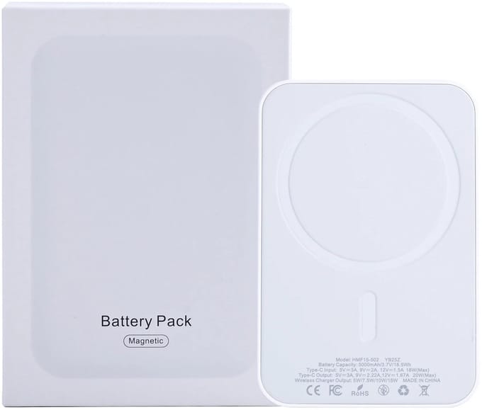 For iPhone 17, 16, 15, 14, 13, 12 Series Battery Pack Magnetic Charging White MagSafe With Type-C Port 15W