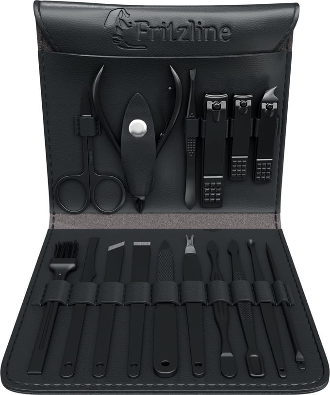 Fritzline Manicure Set 16-Delig - Nagelknipper - Leren Etui