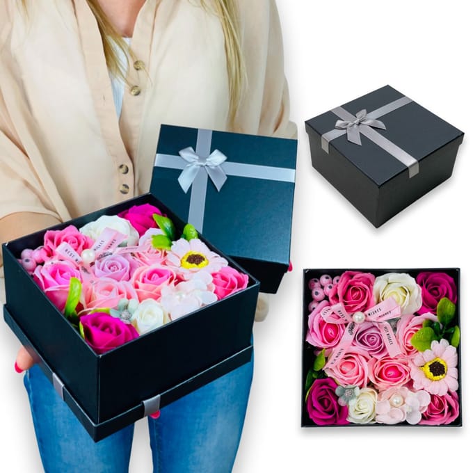 Inspiruj Flowerbox - Roze Zeepbloemen - Vierkante Doos