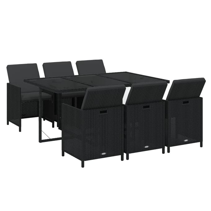 vidaXL - 7-delige - Tuinset - met - kussens - poly - rattan - zwart