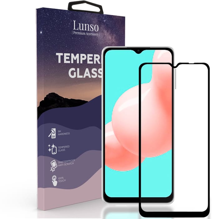 Lunso - Geschikt voor Samsung Galaxy A32 5G - Gehard Beschermglas - Full Cover Screenprotector - Black Edge