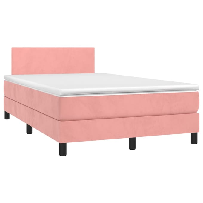 vidaXL - Boxspring - met - matras - en - LED - fluweel - roze - 120x200 - cm