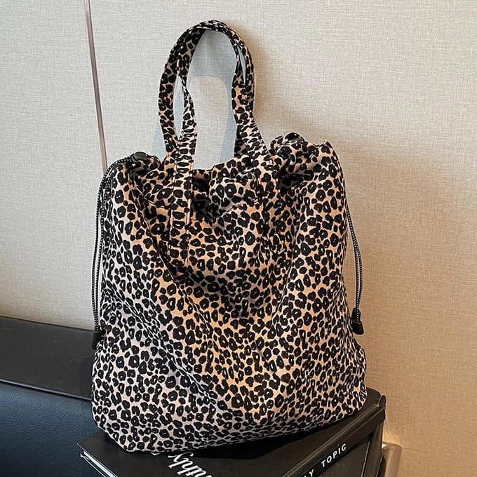 Canvas Tas Dames Nieuwe Mode Mode Luipaardprint Handtas Grote Capaciteit Pendelaar Éénschouder Tote Bag gray