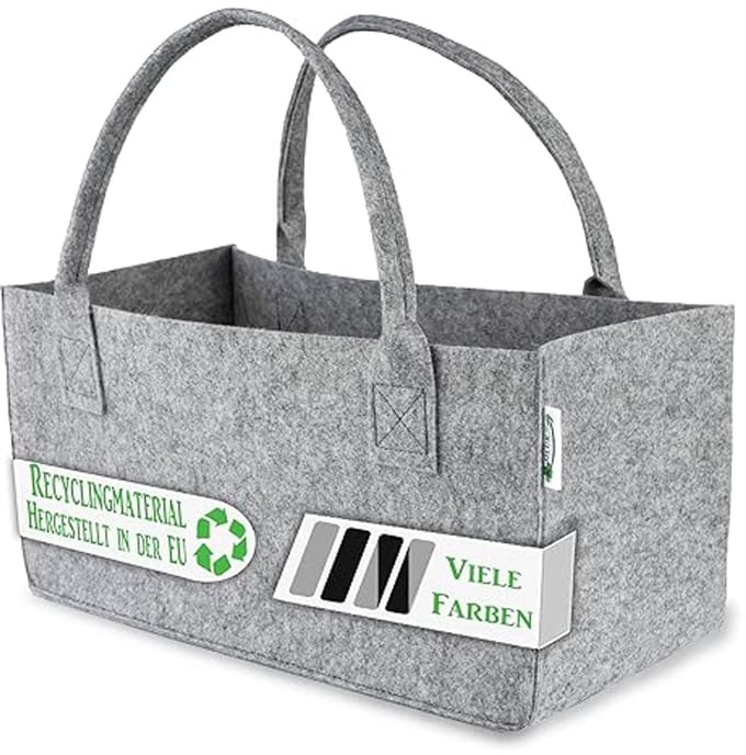 Stijlvolle Vilten Tas voor Boodschappen, Hout en Kranten (Grijs)