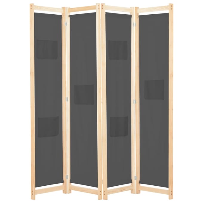 vidaXL - Kamerscherm - met - 4 - panelen - 160x170x4 - cm - stof - grijs