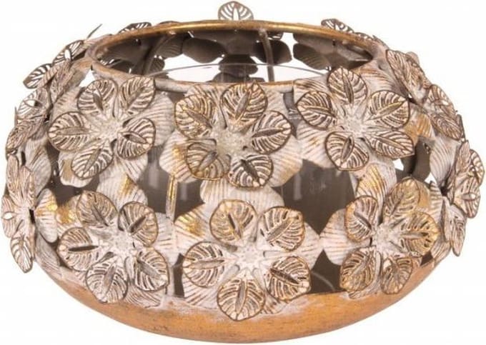 Windlicht bloemen Ø 17 cm goud ijzer | 11347404 | Dutch Style