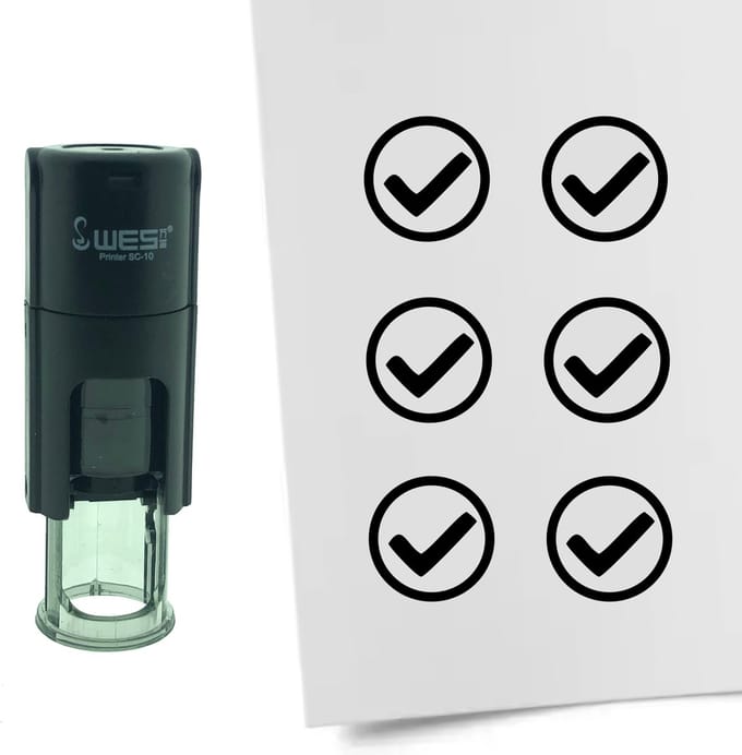 CombiCraft Stempel Checkbox Vinkje / OK 10mm rond - zwarte inkt