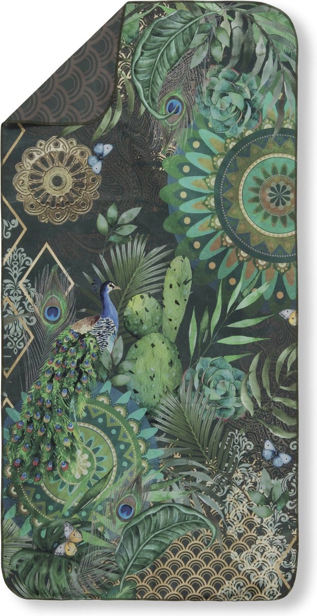 HIP Sporthanddoek "mandala's, cactussen en een pauw" - Groen - (50x100 cm) - Microvezel