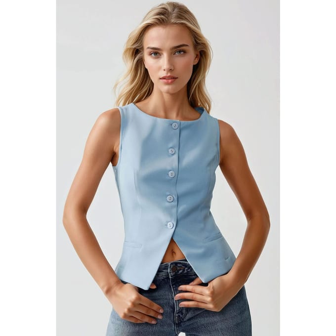 Getailleerde Mouwloze Coltrui met Knopdetails