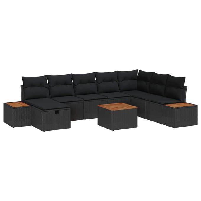 vidaXL - Tuinbank - Set - 9 - st - Zwart - poly - rattan