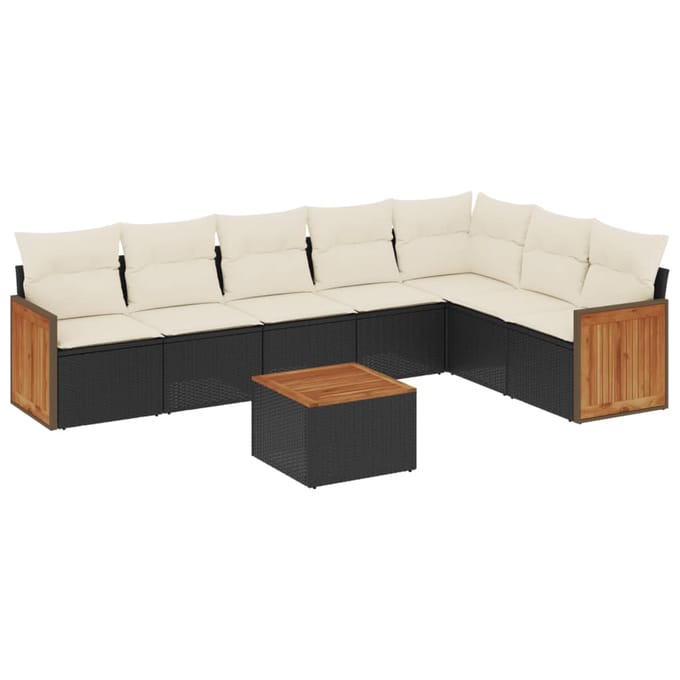 vidaXL - 8-delige - Loungeset - met - kussens - poly - rattan - zwart