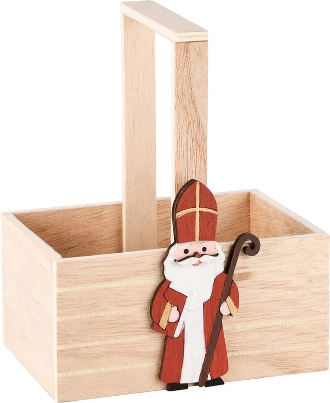 Dekoratief | Bakje m/sinterklaas, naturel/rood, hout, 12x9x15cm | A245692