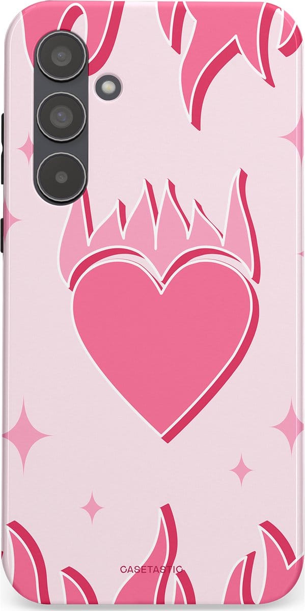 Casetastic hoesje geschikt voor Samsung Galaxy A55 - Dubbellaagse bescherming - Hartenvuur - Fashion Case - Wit Koraal Lichtroze