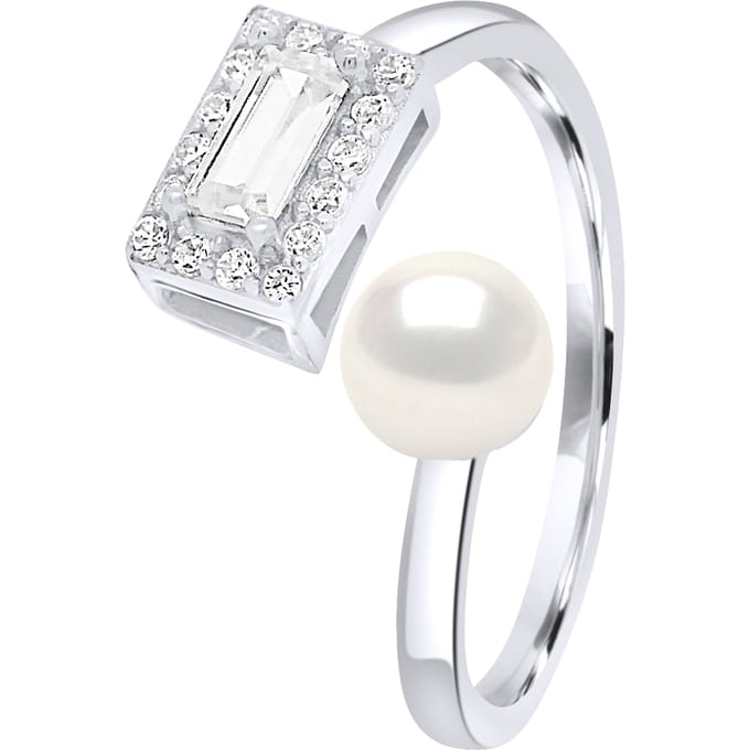 Verstelbare Ring Cubic Zirconia - Echte Gekweekte Zoetwaterparel Knop 5-6 mm