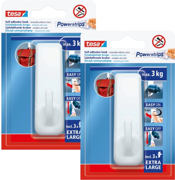Tesa Powerstrips - Grote Witte Herbruikbare Haak - 3kg - XL Formaat