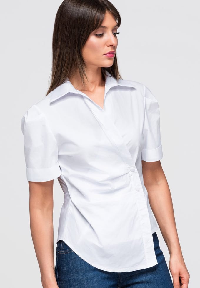 OMBRE Blouse - Slim Fit - Katoen - Korte Mouw Wit ONESIZE