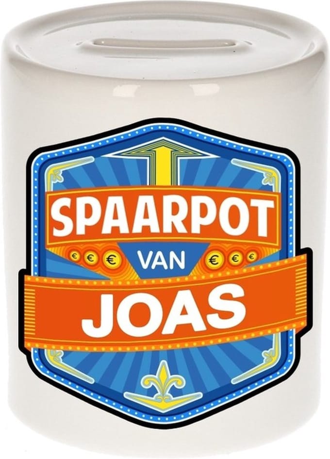 Bellatio Decorations Kinder spaarpot met naam - Joas - keramiek - met dop - wit - Sparen - Spaargeld van Joas