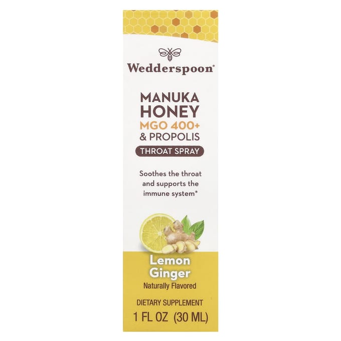 Manuka Honing & Propolis Keelspray, Citroen Gember, Mgo 400+, 30 ml (1 fl oz)