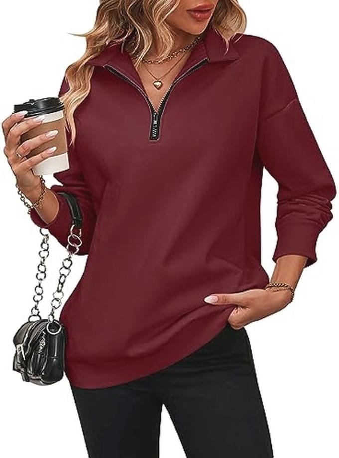 Dames Sweatshirt Half-Zip Turtleneck Pullover Langsleeve Top
