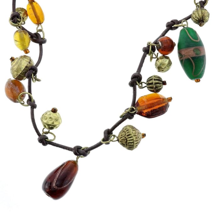Behave - Dames Ketting - Leren Koord Met Kralen - Boho Stijl - 56+4 cm