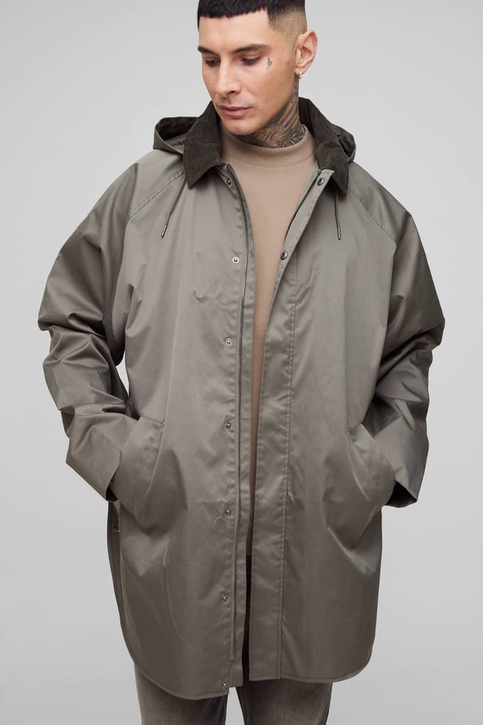 Hoge oversized parka jas met koordkraag en capuchon | Khaki | Size Medium