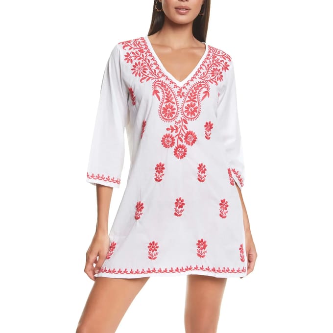 Korte geborduurde strandtuniek voor dames Selmark Complementos