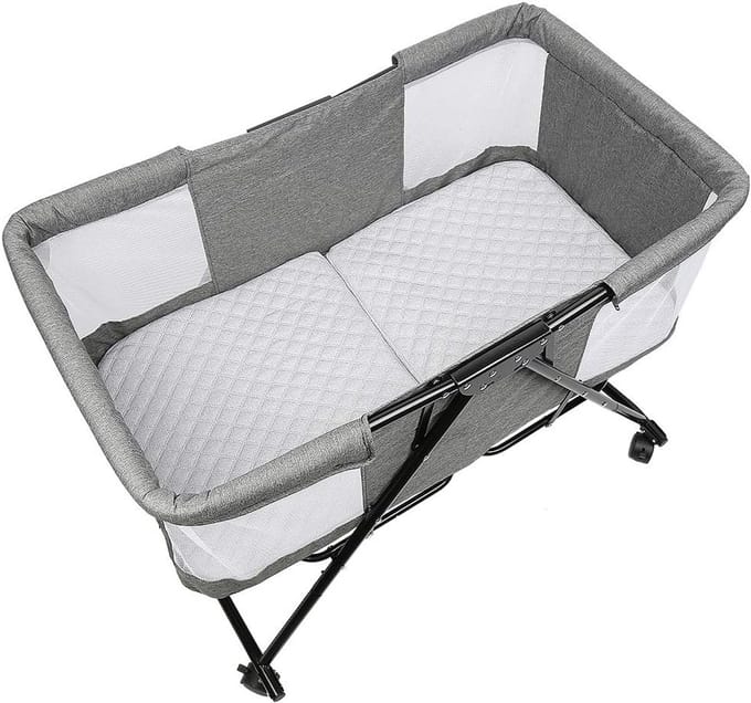 4-in-1 Kinderbed en Box Inclusief Matras - Verstelbaar Babybedje & Reiswieg Grijs