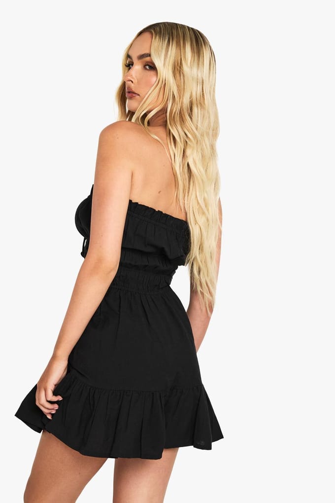 boohoo Dames Cotton Blend Shirred Playsuit | Zwart | Maat: 38