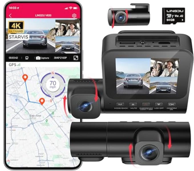 Dashcam 4K + 1080p met GPS en nachtzicht