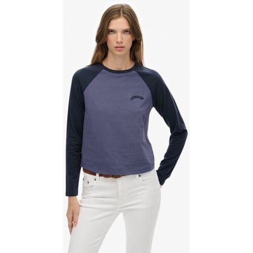 Superdry Essential Baseballtop met Logo en Lange Mouwen Blauw Grootte: 40