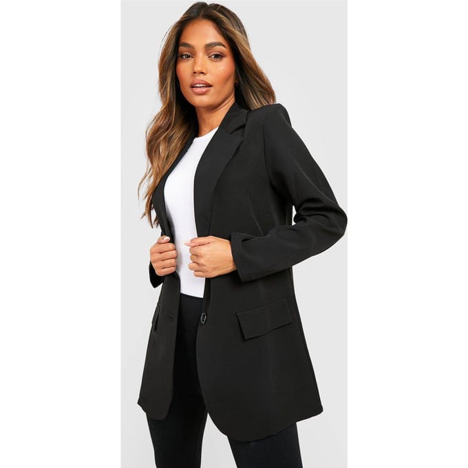 Dames Boohoo Basics Geweven Enkelrijige Getailleerde Colbert | Zwart | Maat: 36