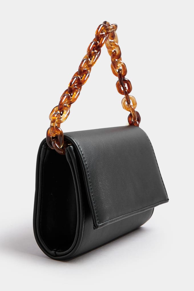 Yours Zwarte Tas Van Imitatieleer Met Dubbele Kettingsize One Size