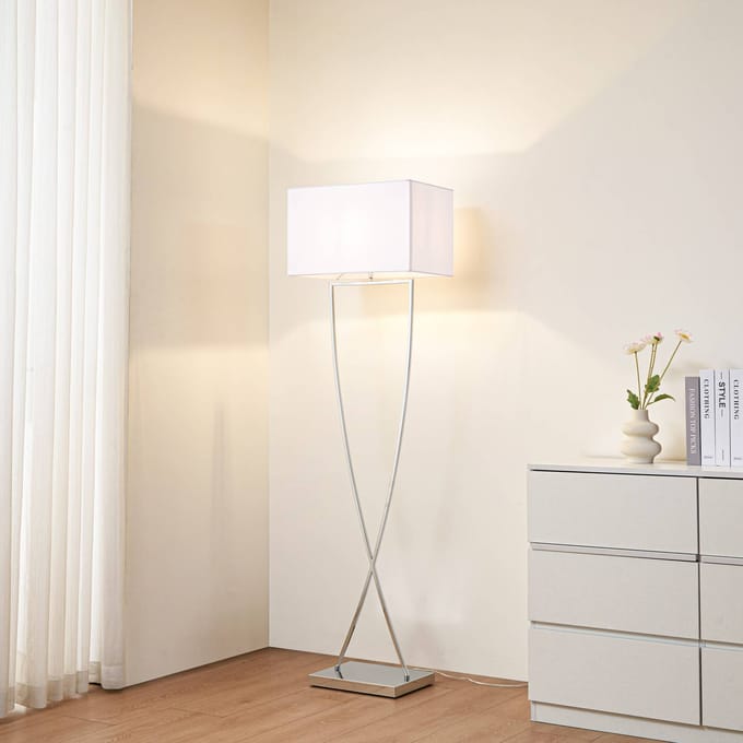 Lucande Vloerlamp Evaine, chroom/wit, metaal, 157 cm, E27