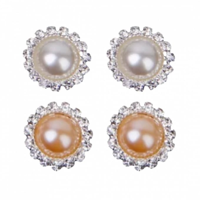 2 Paar-Clip oorbellen-1.5 cm-Kunststof-wit-Midden bruin