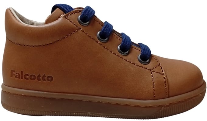 Falcotto - Jay Zip - Mt 22 - blauwe veter / rits effen lederen sneakers - cognac