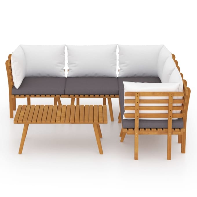 vidaXL - 6-delige - Loungeset - met - kussens - massief - acaciahout