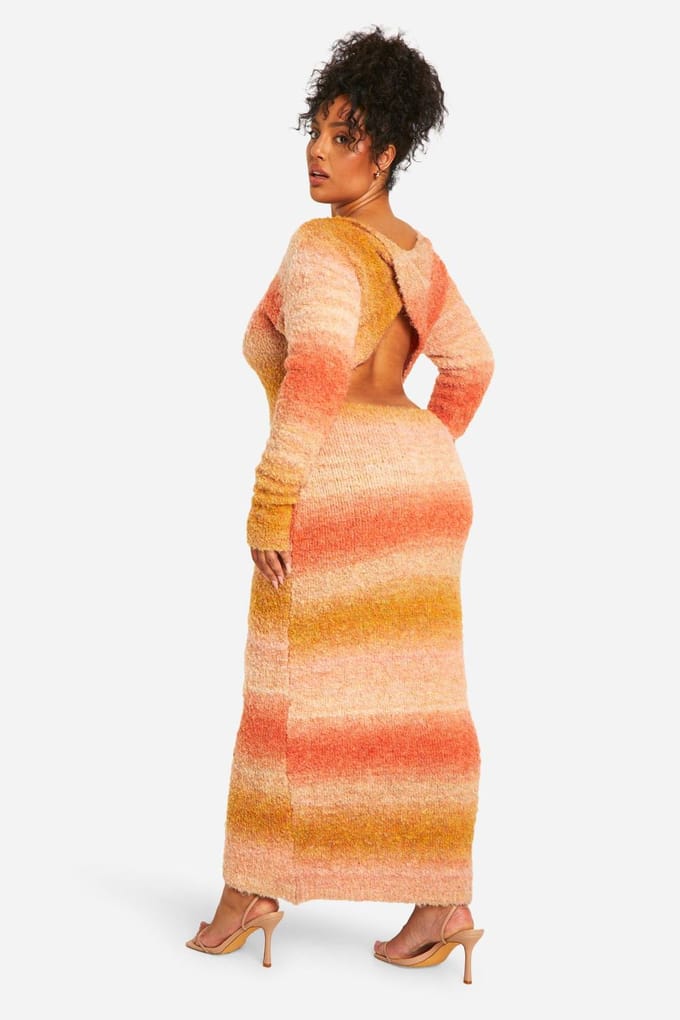 boohoo Dames Plus Ombre Fluffy Knit Midaxi Jurk | Peach | Maat: 22