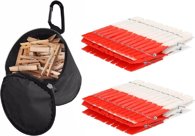 Sorbo - Wasknijpers zak - karabijnhaak - 96x wasknijpers kunststof