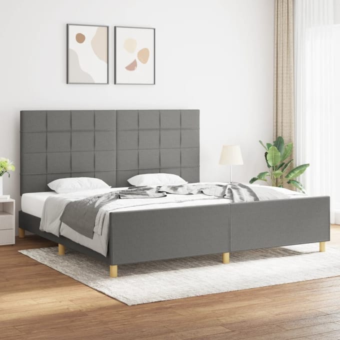 vidaXL - Bedframe - zonder - matras - stof - donkergrijs - 200x200 - cm