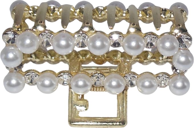 Haarklem met strass en parels rechthoekig goudkleur
