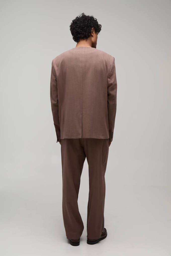Linnen-look Relaxed Fit Blazer Zonder Kraag | Chocolate | Size 42
