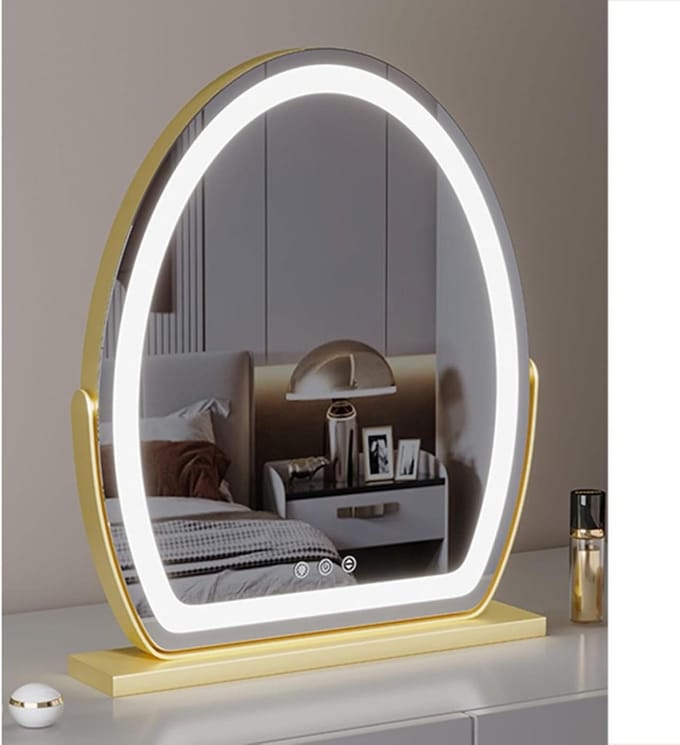 Kapspiegel Verlichting - Make-up Spiegel - Schoonheidsroutine - 3 Kleuren Verlichting - 50 x 62 cm - Goud
