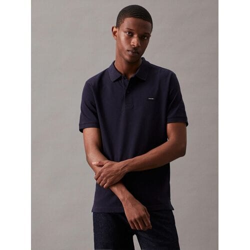 Calvin Klein Stretch Pique Slim Button Polo Night Sky heren L