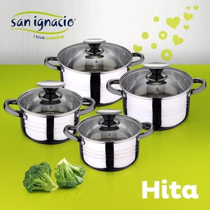 Batterie de cuisine 8 pcs - SAN IGNACIO - Acier inoxydable - Compatible induction - Set de 3 couteaux