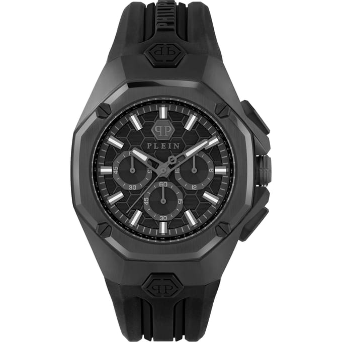 Philipp Plein Octagon PWTBA0623 Horloge - Siliconen - Zwart - Ø 45 mm