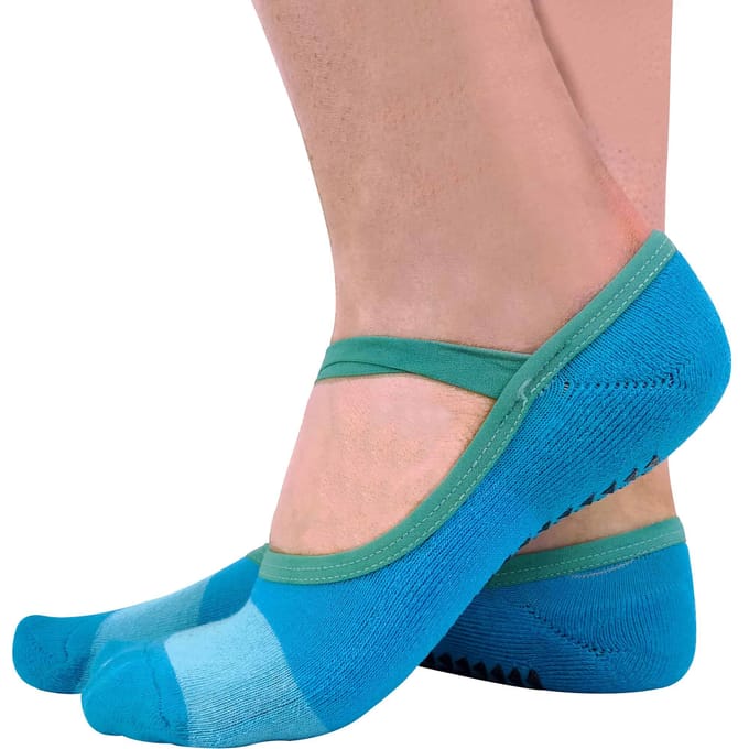 Set van 2 antislip yogasokken voor dames met bandjes - Blauw