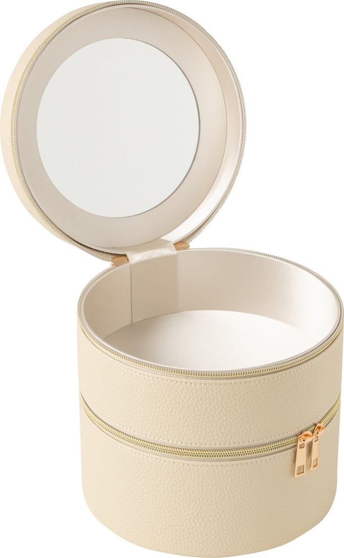 J-Line toilettas Rond + spiegel - kunstleder - beige
