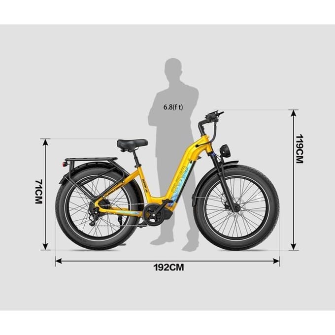 VTT Électrique - OVIVO - HYPER V6 - 250W - 48V 20Ah - Autonomie 150 km - Jaune