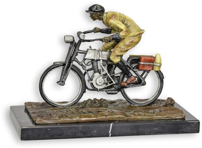 Bronzen beeld - Man op fiets - sculptuur - 16,8 cm hoog